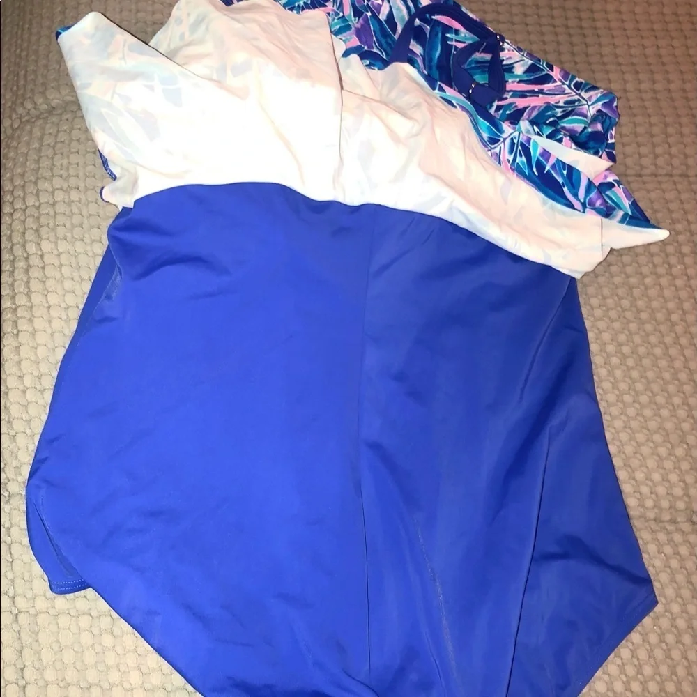 Calypso cove tiered ruffle one piece swimsuit blue and pink size 20 W
